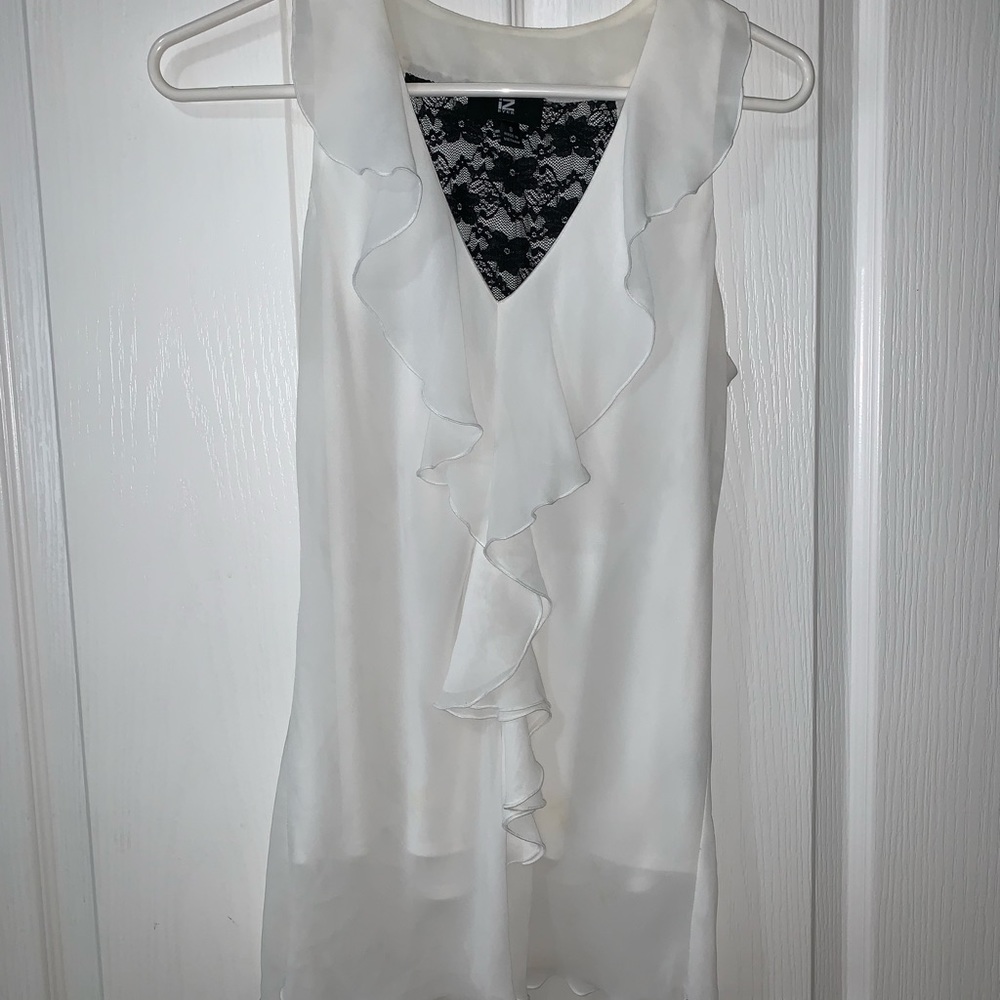 White Ruffle Tank With Back Lace Detail